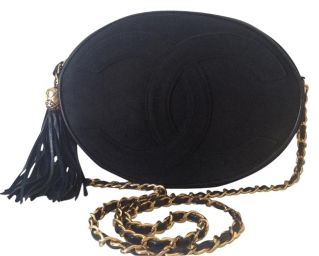 Chanel Rare Vintage Oval Cc Black Suede Leather Cross Body Bag 