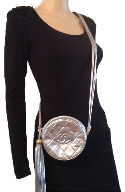Chanel Rare Vintage Silver Leather Cross Body Bag 