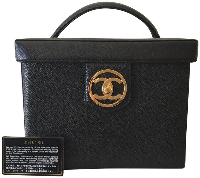 Chanel Rare Vintage Vanity Handbag Black Caviar Leather Cross Body Bag 