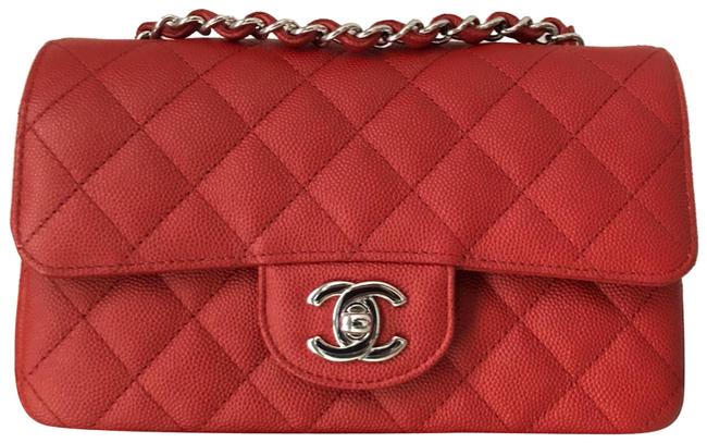 Chanel Rectangle Classic Mini Red Caviar Leather Cross Body Bag 