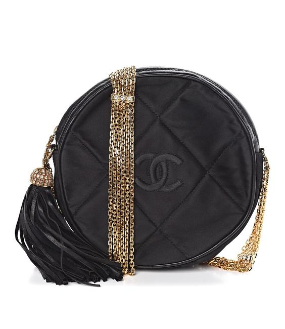 Chanel Round Rare Satin Cc Quilted Tassel Cross Body Bag 