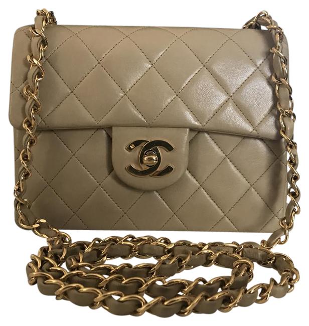 Chanel Sale Vintage Mini Flap Lambskin Gold Hw Beige Leather Cross Body Bag 
