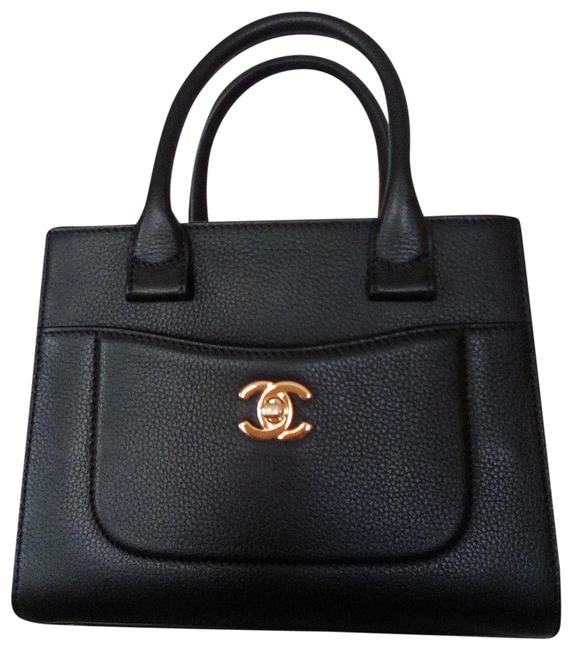 Chanel Shopping Tote Neo Executive Black White Leather Cross Body Bag 