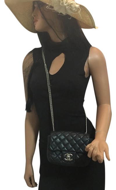 Chanel Silver Hardware Black Lamb Skin Leather Cross Body Bag 