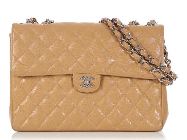 Chanel Single Flap Vintage Quilted Caviar Beige Leather Cross Body Bag 