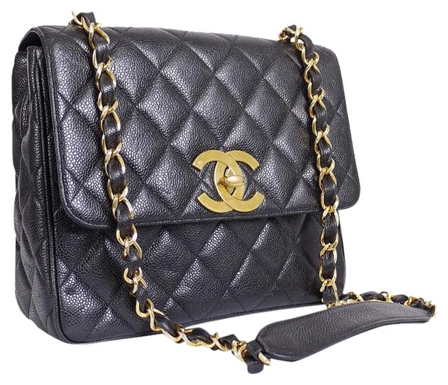 Chanel Skin Classic Vintage Black Caviar Leather Cross Body Bag 