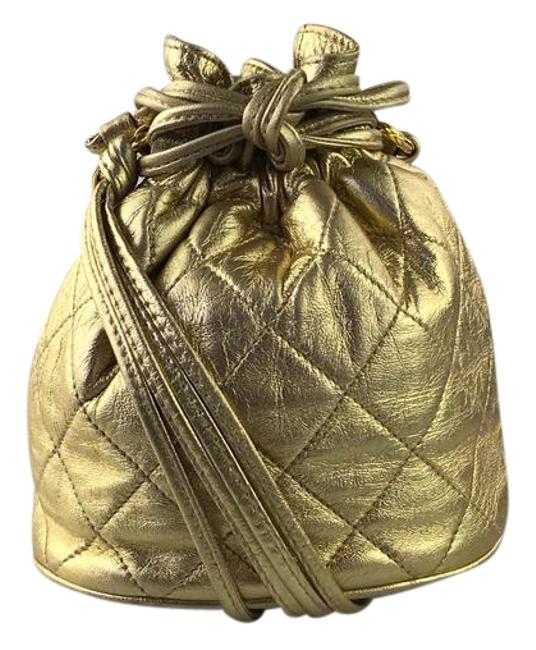 Chanel Bucket Small Quilted Cc Gold Leather Cross Body Bag 