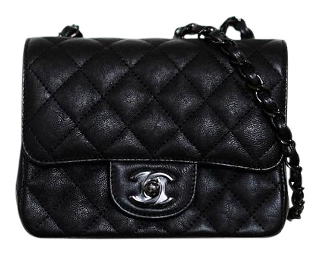 Chanel So Crumpled Square Mini Black Calfskin Leather Cross Body Bag 
