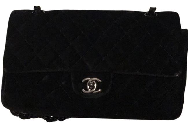 Chanel So Double Medium Flap Black Velvet Cross Body Bag 