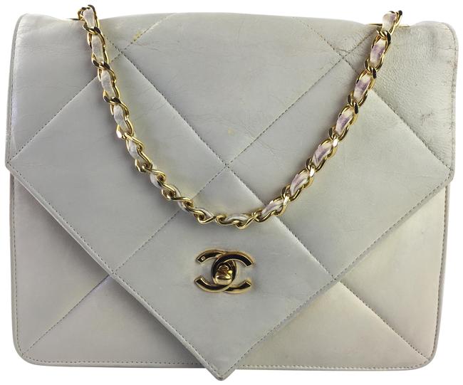 Chanel Square Flap Ivory Leather Cross Body Bag 