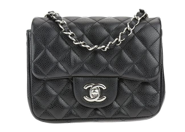 Chanel Mini Square Black Caviar Leather Cross Body Bag 