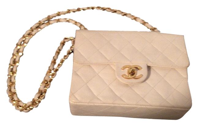 Chanel Square Purse Off White Kid Leather Cross Body Bag 