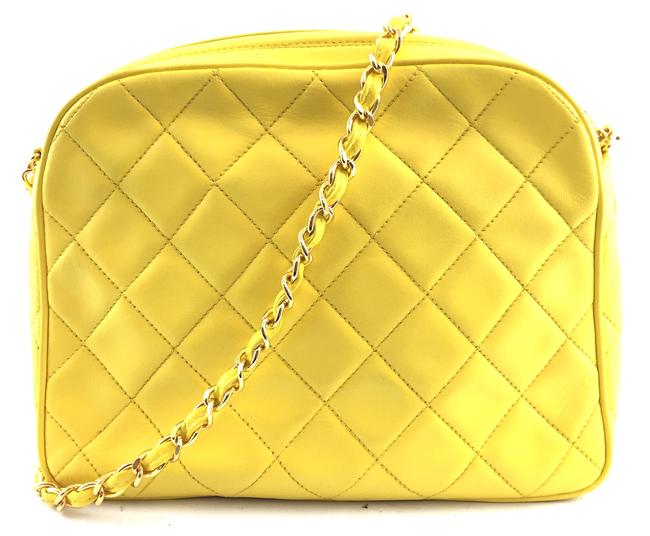 Chanel Shoulder Strap #15832 Yellow Lambskin Leather Cross Body Bag 