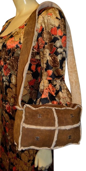 Chanel Suede Cc Brown Shearling Cross Body Bag 