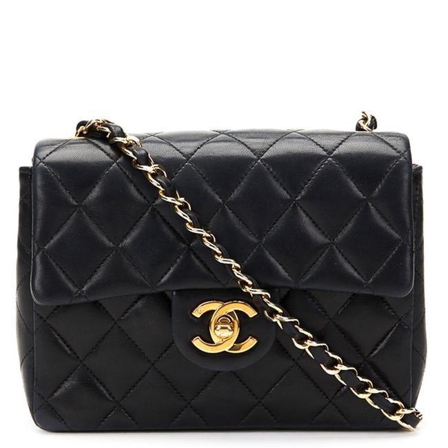 Chanel Timeless 18k Gp Mini Black Lambskin Leather Cross Body Bag 