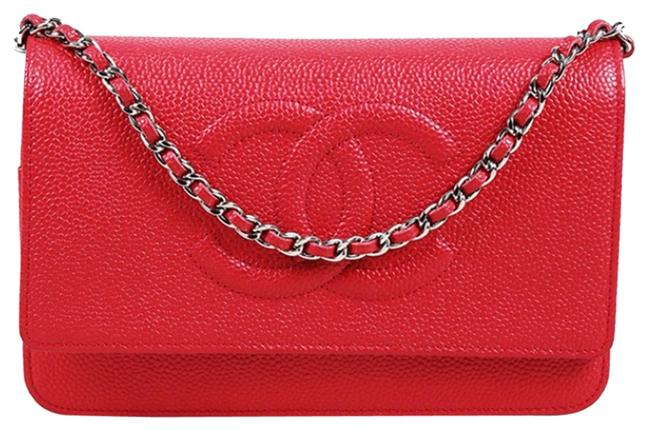Chanel Wallet on Chain Timeless Woc Pink Red Caviar Leather Cross Body Bag 