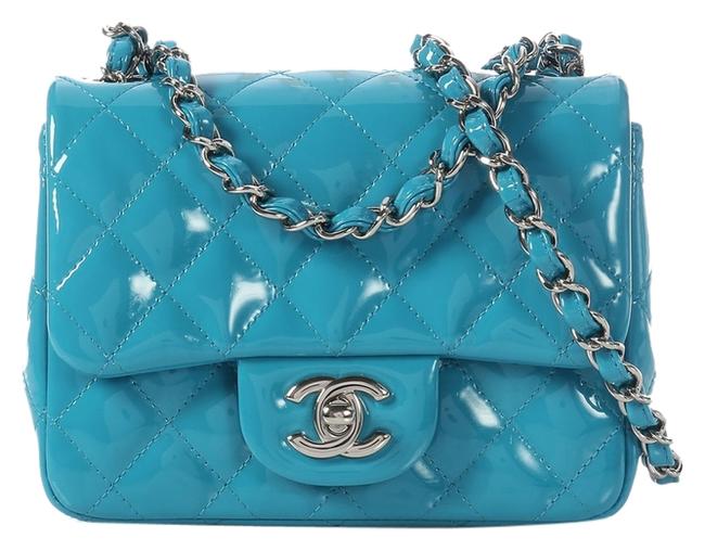 Chanel Classic Mini Quilted Turquoise Blue Patent Leather Cross Body Bag 