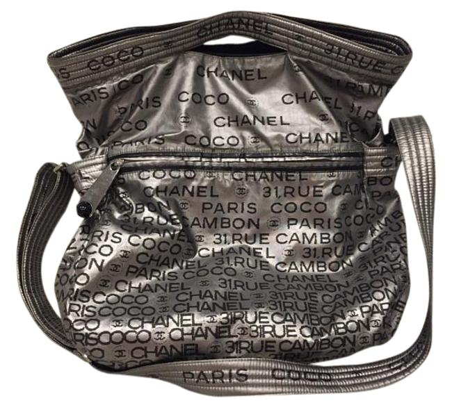 Chanel Tote Unlimited Diaper Laptop Ipad Shoulder Silver Nylon Cross Body Bag 