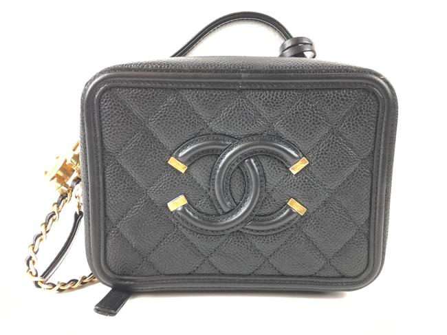 Chanel Vanity Case Black Caviar Leather Cross Body Bag 