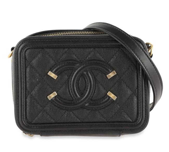 Chanel Vanity Case Cc Filigree Mini Black Leather Cross Body Bag 