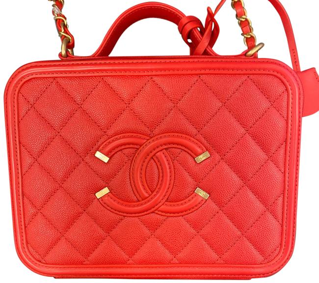 Chanel Vanity Case Medium Filigree Red Caviar Cross Body Bag 