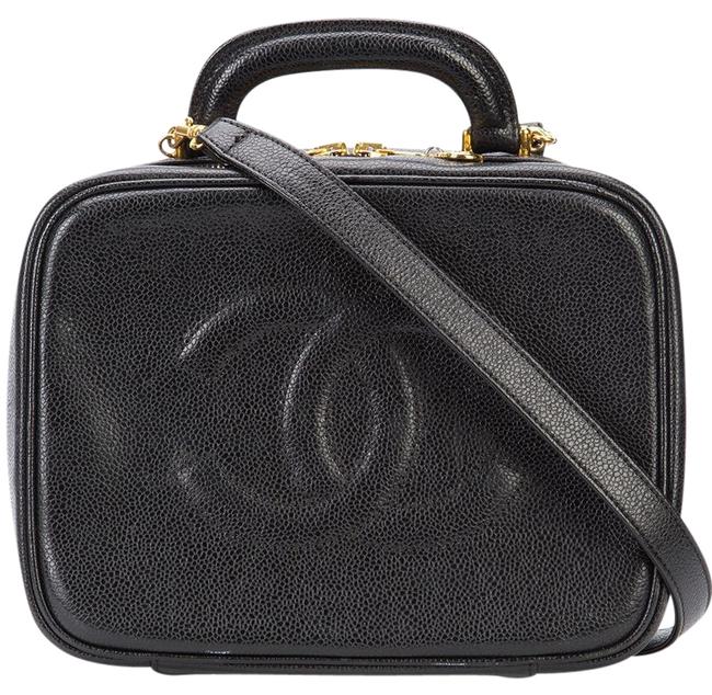 Chanel Vanity Case Vintage Logo Black Caviar Cross Body Bag 