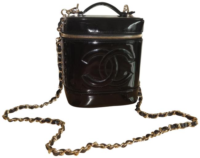 Chanel Vanity Case Vintage Timeless Black Patent Leather Cross Body Bag 