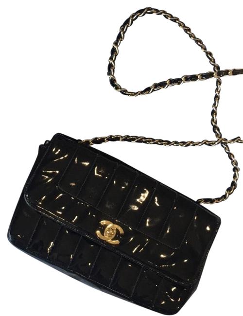 Chanel Vintage Black Patent Leather Lambskin Cross Body Bag 
