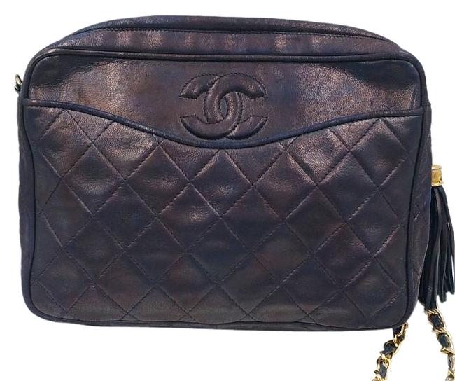Chanel Vintage Cc Quilted Navy Leather Cross Body Bag 