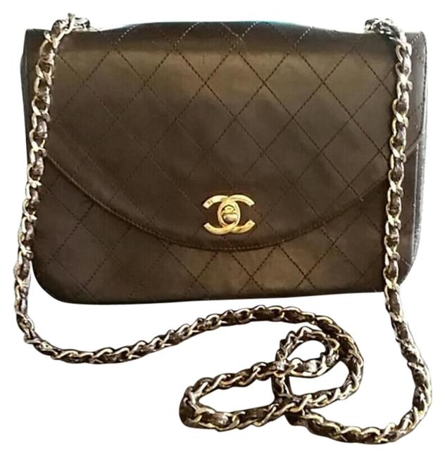 Chanel Vintage Chain Strap Dark Brown Leather Cross Body Bag 