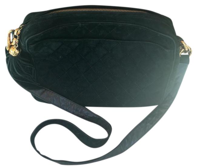 Chanel Vintage Dark Green Suede Leather Cross Body Bag 