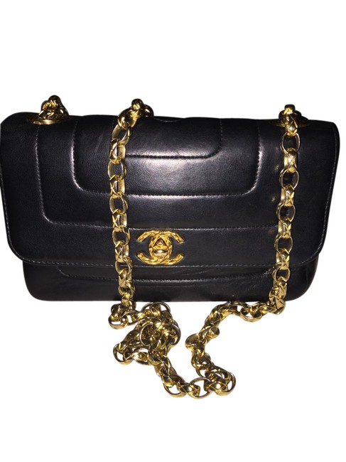 Chanel Vintage Mini Bijoux Chain Link Black Lambskin Leather Cross Body Bag 