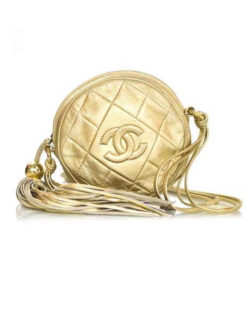 Chanel Vintage Quilted Circle with Db Gold Leather Cross Body Bag 