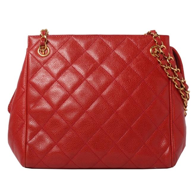 Chanel Shoulder Vintage Quilted Red Caviar Leather Cross Body Bag 