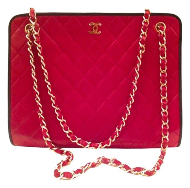 Chanel Vintage Red Pink Black and Red Rasberry Leather Cross Body Bag 