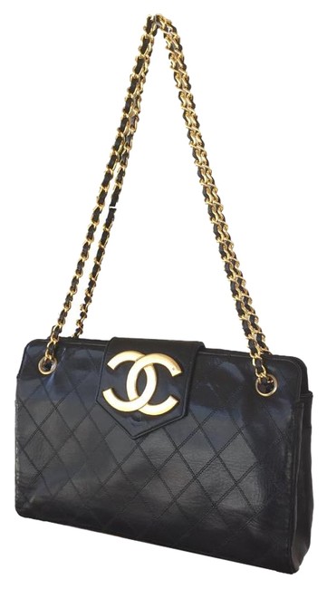 Chanel Shoulder W Vintage Flap WGold Hardware Black Lambskin Cross Body Bag 