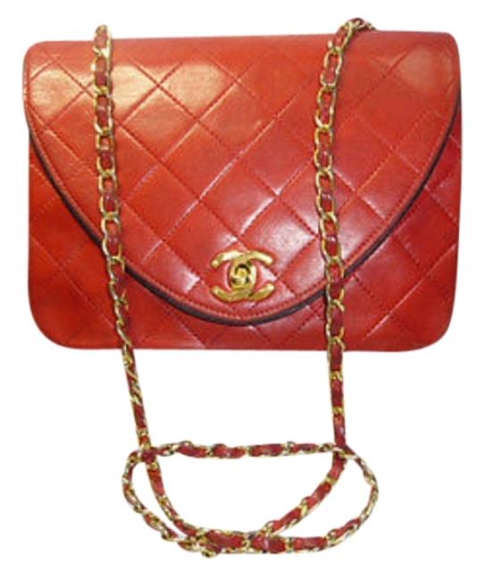 Chanel Vintage Single Red Lambskin Cross Body Bag 