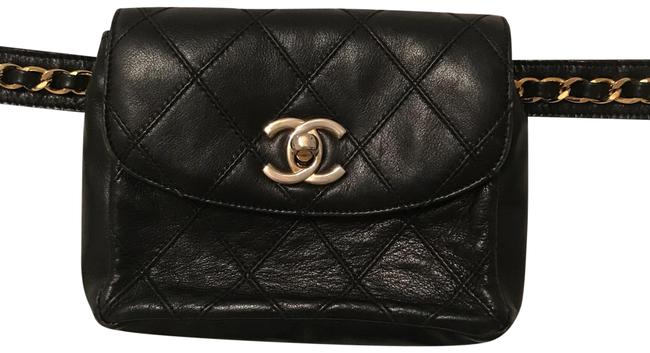 Chanel Waist Black Leather Cross Body Bag 
