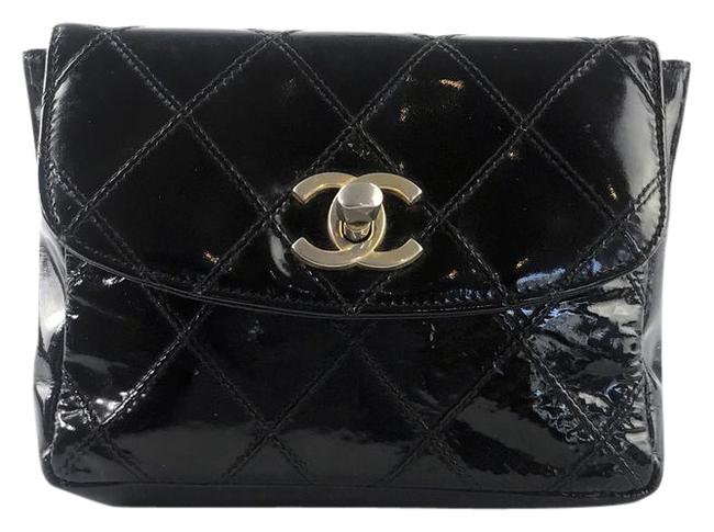 Chanel Waist Quilted Flap Black Patent Leather Cross Body Bag 