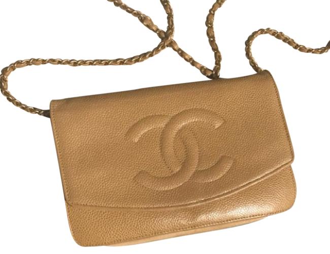 Chanel Wallet Beige Caviar Leather Cross Body Bag 