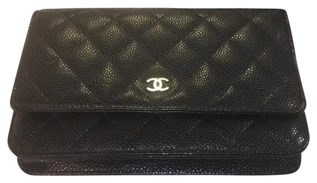 Chanel Wallet On A Chain Black Silver Grained Leather Cross Body Bag 