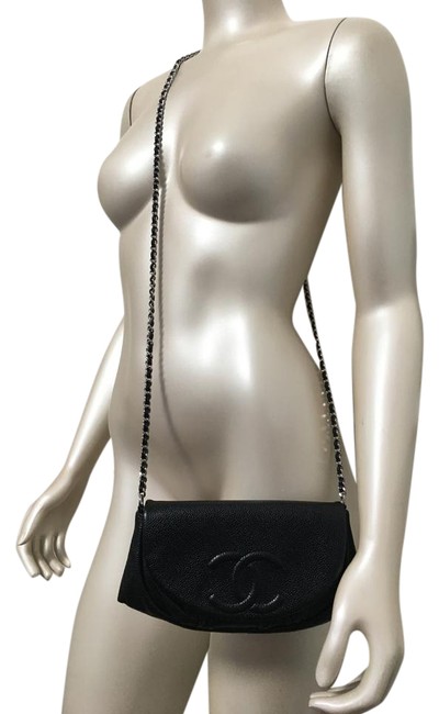 Chanel Wallet On A Chain Half Moon Black Leather Cross Body Bag 
