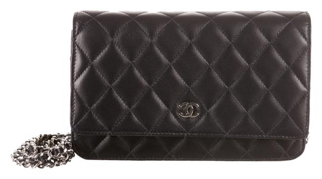 Chanel Wallet on Chain 2015 Quilted Lambskin Wallet on chain Black Leather Cross Body Bag 