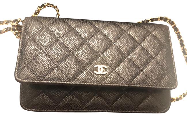 Chanel Wallet on Chain Black Caviar Leather Gold Hardware Cross Body Bag 