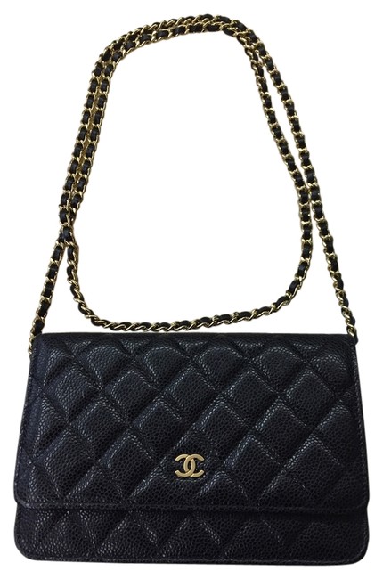 Chanel Black Gold Cavier Cross Body Bag 