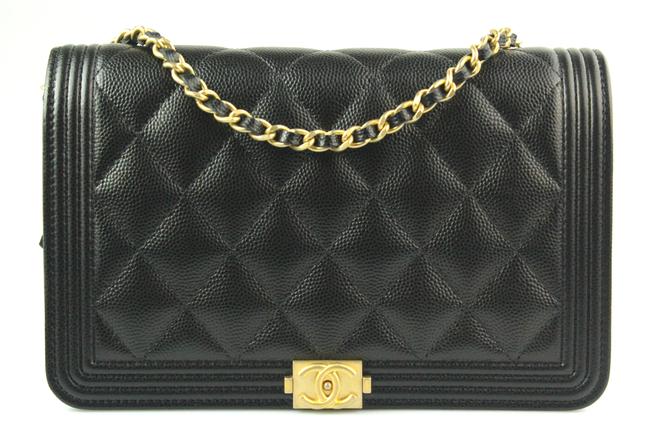 Chanel Boy Wallet on Chain Caviar Black Leather Cross Body Bag 