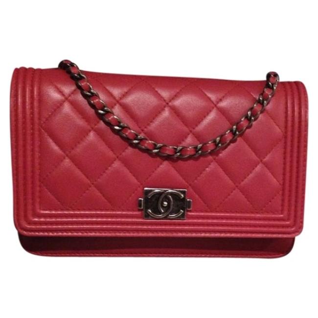 Chanel Boy Wallet on Chain Pink Leather Cross Body Bag 