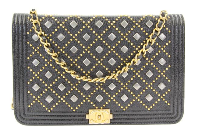 Chanel Wallet on Chain Boy Studded Wallet on chain Black Calfskin Leather Cross Body Bag 