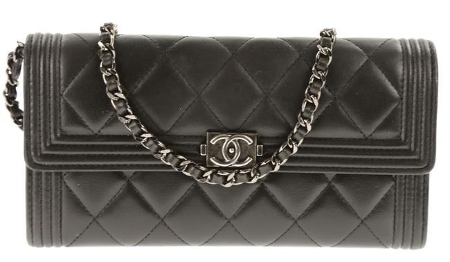 Chanel Boy Wallet on Chain With Chain Added Black Leather Cross Body Bag 