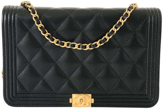 Chanel Wallet on Chain Boy Woc Gold New Black Caviar Cross Body Bag 